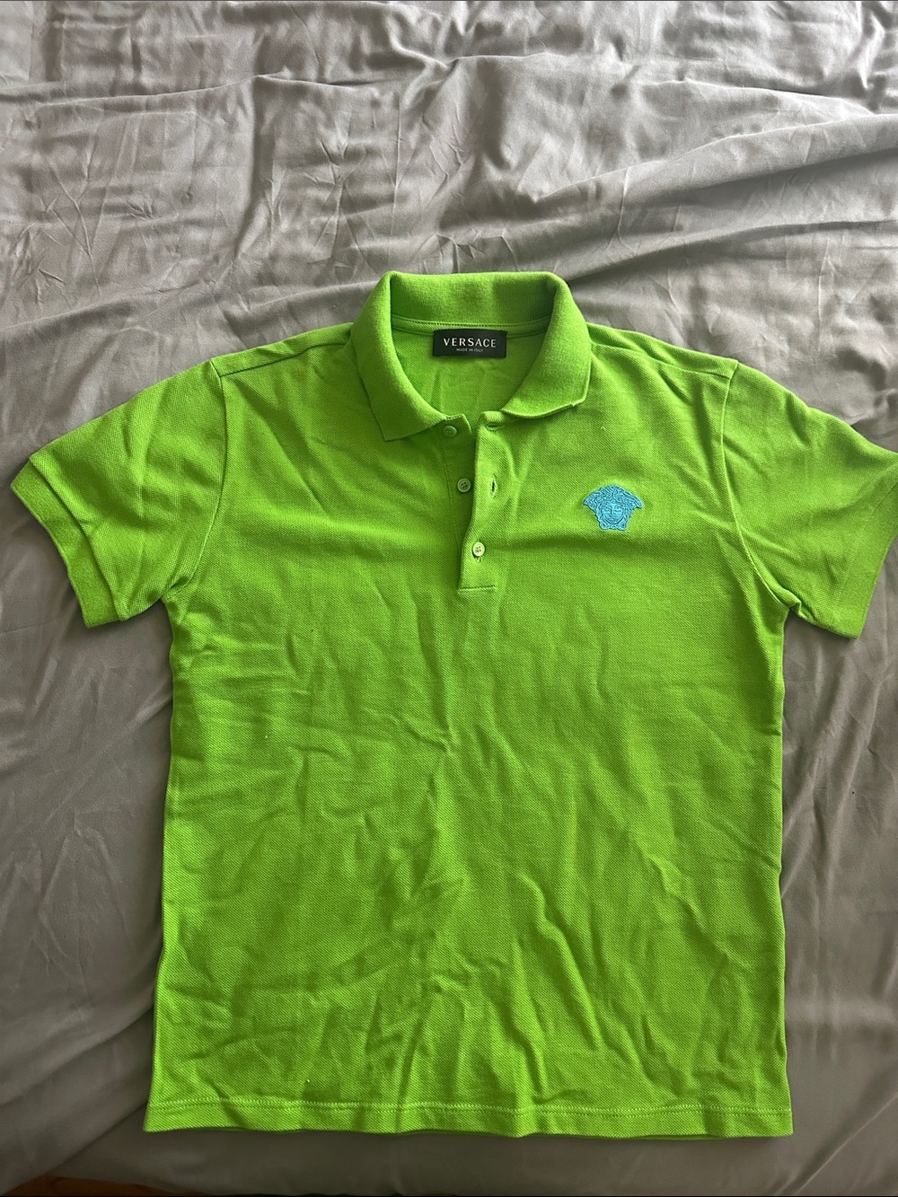 Versace Neon Lime Polo with Teal Medusa Patch